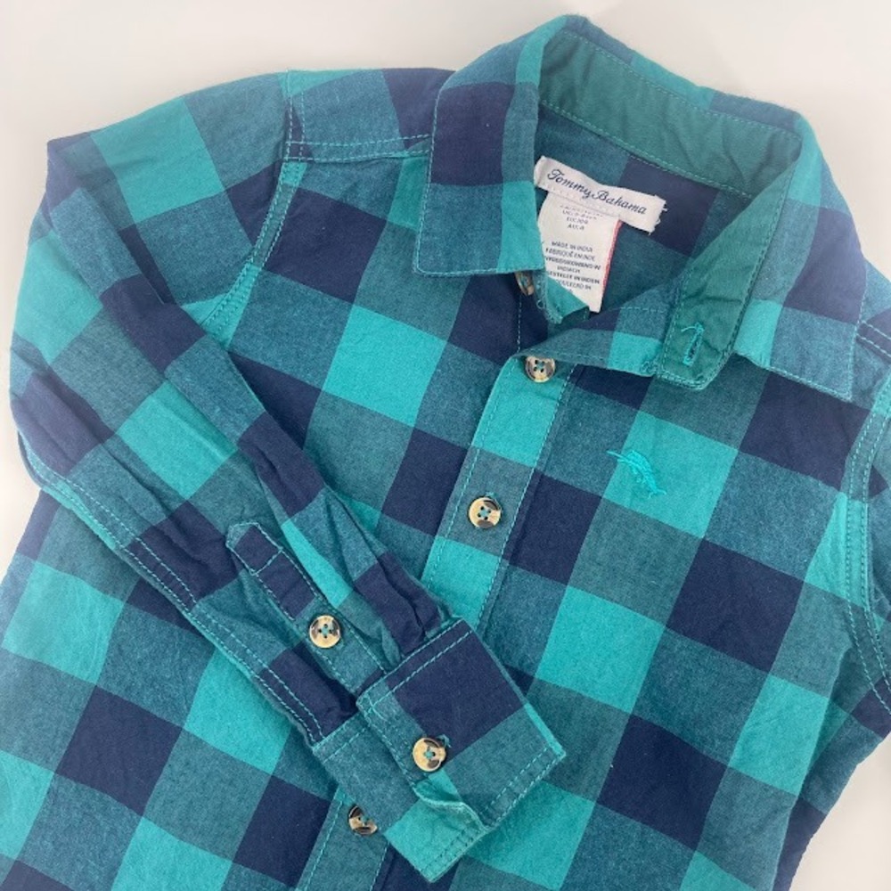 Tommy‎ Bahama Plaid Button Up Shirt Long Sleeve Cotton Blend Kids Size XS